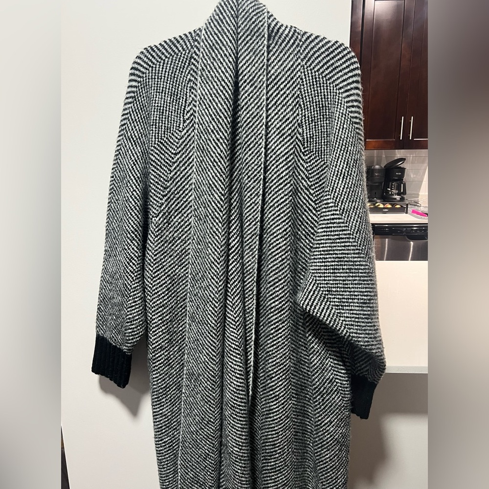a new day Black and White Herringbone Open Cardigan Sweater size LARGE